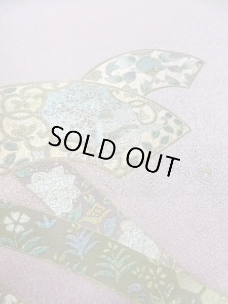 Photo11: N1126S Used Japanese kimono Pale Grayish Wisteria HOUMONGI formal for women / Silk. KIKYO Japanese balloonflower,   (Grade B) (11)