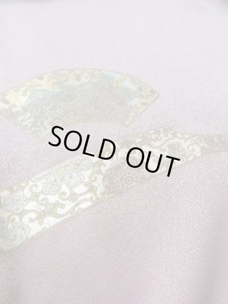 Photo13: N1126S Used Japanese kimono Pale Grayish Wisteria HOUMONGI formal for women / Silk. KIKYO Japanese balloonflower,   (Grade B) (13)