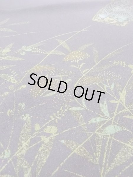 Photo14: N1126S Used Japanese kimono Pale Grayish Wisteria HOUMONGI formal for women / Silk. KIKYO Japanese balloonflower,   (Grade B) (14)