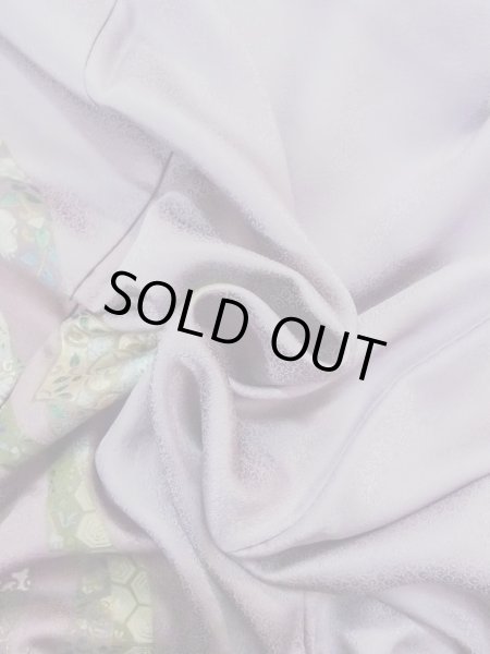 Photo16: N1126S Used Japanese kimono Pale Grayish Wisteria HOUMONGI formal for women / Silk. KIKYO Japanese balloonflower,   (Grade B) (16)