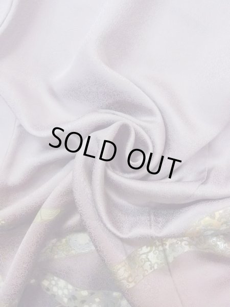 Photo17: N1126S Used Japanese kimono Pale Grayish Wisteria HOUMONGI formal for women / Silk. KIKYO Japanese balloonflower,   (Grade B) (17)