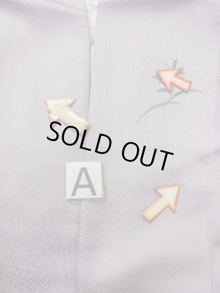 Photo19: N1126S Used Japanese kimono Pale Grayish Wisteria HOUMONGI formal for women / Silk. KIKYO Japanese balloonflower,   (Grade B) (19)