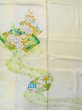 Photo4: N1126T Used Japanese kimono  Shiny Ivory HOUMONGI formal for women / Silk. SAKURA cherry blossom,   (Grade C) (4)