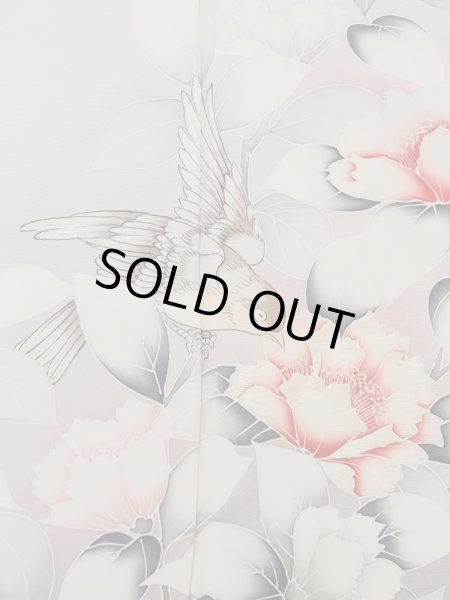 Photo6: N1126V Used Japanese kimono  Pale Gray HOUMONGI formal for women / Silk. Camellia,   (Grade B) (6)