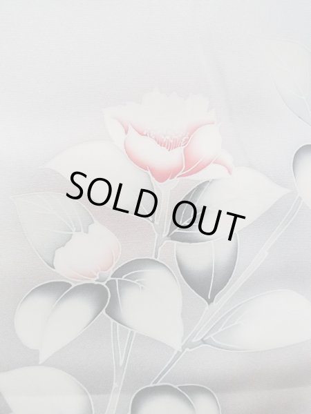 Photo8: N1126V Used Japanese kimono  Pale Gray HOUMONGI formal for women / Silk. Camellia,   (Grade B) (8)