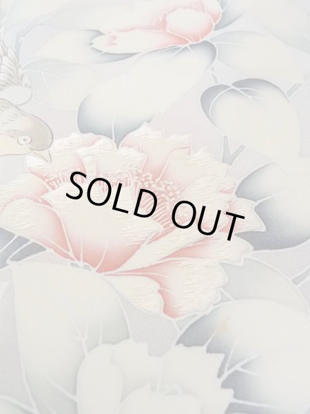 Photo10: N1126V Used Japanese kimono  Pale Gray HOUMONGI formal for women / Silk. Camellia,   (Grade B) (10)