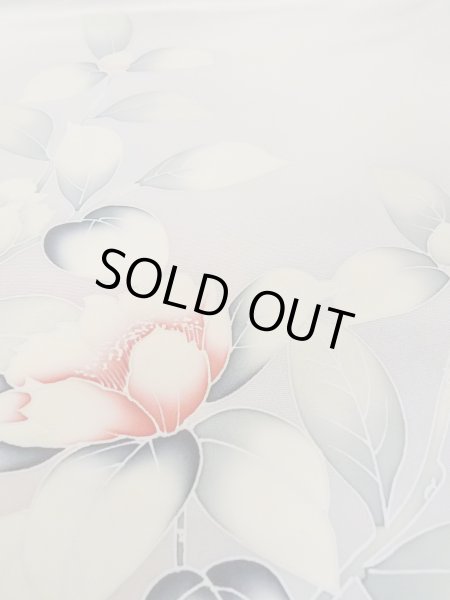 Photo11: N1126V Used Japanese kimono  Pale Gray HOUMONGI formal for women / Silk. Camellia,   (Grade B) (11)