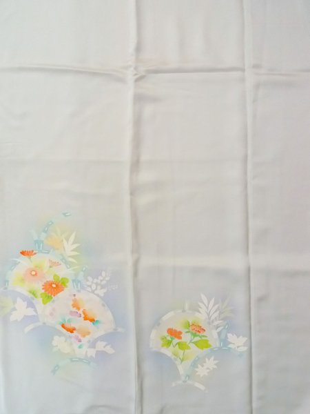 Photo5: N1126W Used Japanese kimono  Pale Light Blue HOUMONGI formal for women / Silk. SAKURA cherry blossom,   (Grade C) (5)