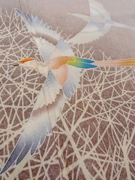 Photo11: N1126X Used Japanese kimono  Pale Purple HOUMONGI formal for women / Silk. Bird,   (Grade B) (11)