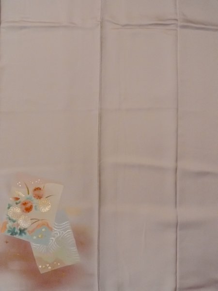 Photo5: N1126Y Used Japanese kimono  Pale Dark Red HOUMONGI formal for women / Silk. Chrysanthemum,   (Grade B) (5)