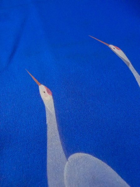 Photo13: N1126Z Vintage Japanese kimono  Shiny Blue HOUMONGI formal for women / Silk. Crane,   (Grade C) (13)