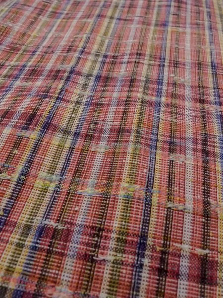 Photo8: N1210A Vintage Japanese kimono   Multi Color HITOE unlined for women / Wool. Plaid Checks   (Grade D) (8)