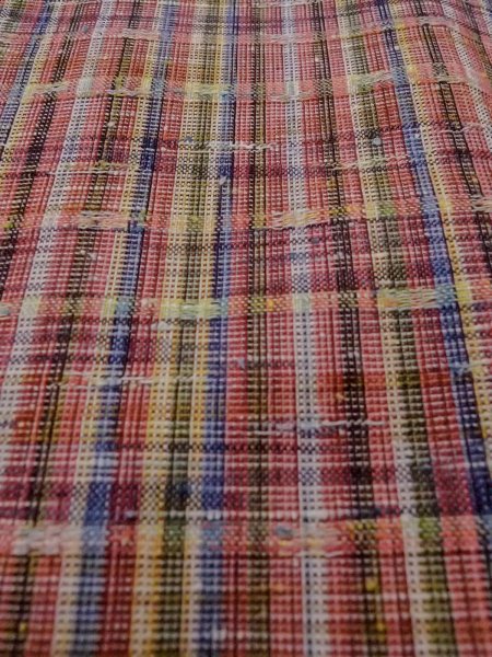 Photo9: N1210A Vintage Japanese kimono   Multi Color HITOE unlined for women / Wool. Plaid Checks   (Grade D) (9)