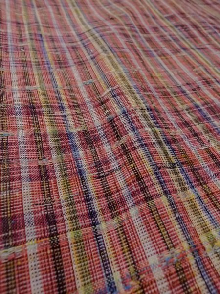 Photo10: N1210A Vintage Japanese kimono   Multi Color HITOE unlined for women / Wool. Plaid Checks   (Grade D) (10)