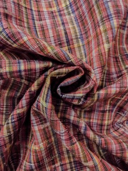 Photo11: N1210A Vintage Japanese kimono   Multi Color HITOE unlined for women / Wool. Plaid Checks   (Grade D) (11)