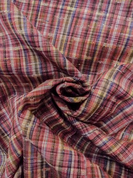 Photo12: N1210A Vintage Japanese kimono   Multi Color HITOE unlined for women / Wool. Plaid Checks   (Grade D) (12)