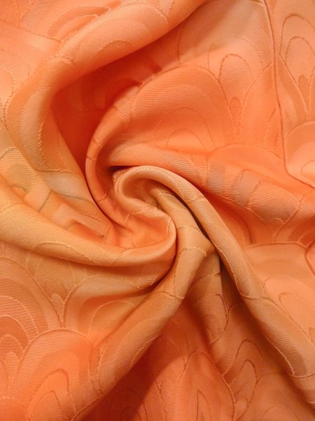 Photo11: N1210G Vintage Japanese kimono  Pale Orange IROMUJI plain colored for women / Silk. Gradation   (Grade B) (11)
