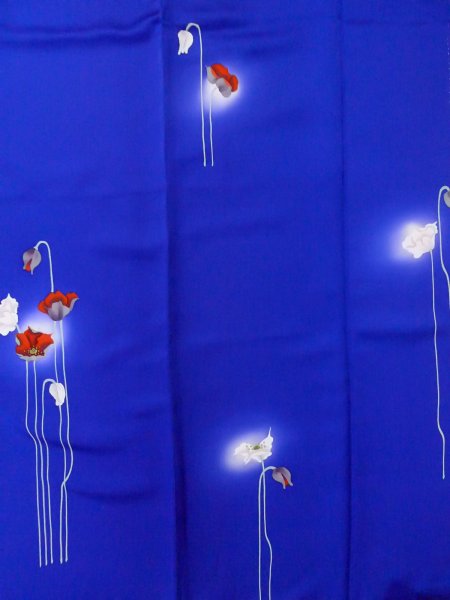 Photo20: N1210I Vintage Japanese kimono  Vivid Blue TSUKESAGE formal for women / Silk. Flower,   (Grade C) (20)