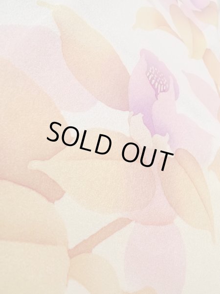 Photo13: N1210K Used Japanese kimono  Light Ivory HOUMONGI formal for women / Silk. Camellia,   (Grade B) (13)