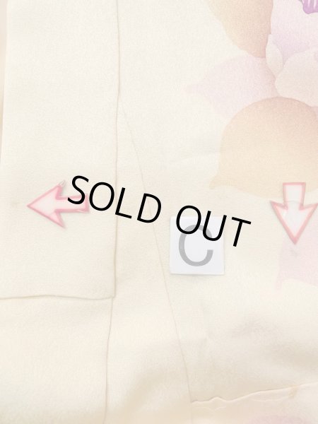 Photo21: N1210K Used Japanese kimono  Light Ivory HOUMONGI formal for women / Silk. Camellia,   (Grade B) (21)