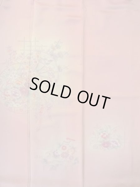 Photo4: N1210L Used Japanese kimono  Pale Pink TSUKESAGE formal for women / Silk. SAKURA cherry blossom, "SAGARA" Embroidery  (Grade B) (4)