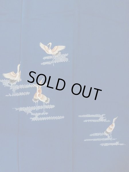 Photo3: N1210N Vintage Japanese kimono   Navy Blue TSUKESAGE formal for women / Silk. Crane,   (Grade B) (3)