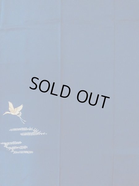 Photo4: N1210N Vintage Japanese kimono   Navy Blue TSUKESAGE formal for women / Silk. Crane,   (Grade B) (4)