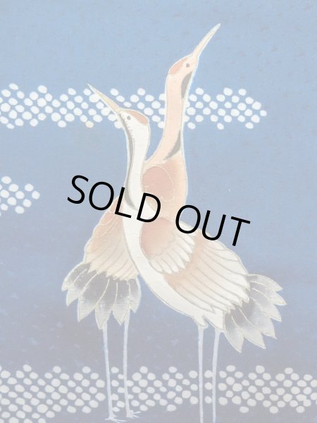 Photo5: N1210N Vintage Japanese kimono   Navy Blue TSUKESAGE formal for women / Silk. Crane,   (Grade B) (5)