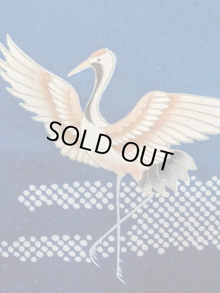 Photo6: N1210N Vintage Japanese kimono   Navy Blue TSUKESAGE formal for women / Silk. Crane,   (Grade B) (6)