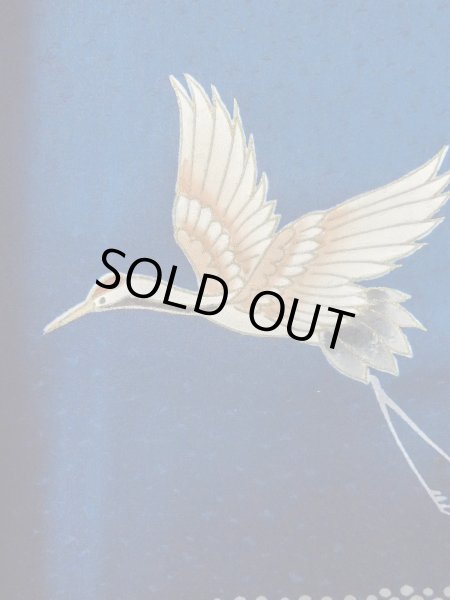 Photo7: N1210N Vintage Japanese kimono   Navy Blue TSUKESAGE formal for women / Silk. Crane,   (Grade B) (7)