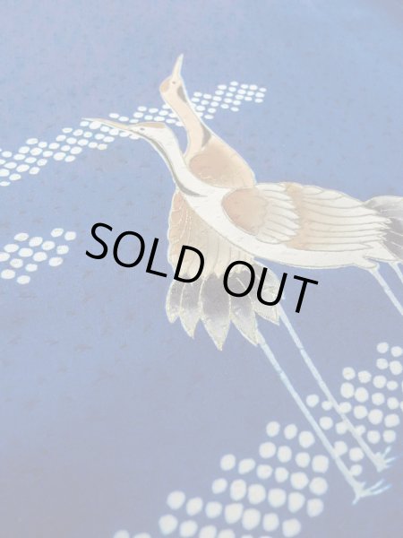 Photo10: N1210N Vintage Japanese kimono   Navy Blue TSUKESAGE formal for women / Silk. Crane,   (Grade B) (10)