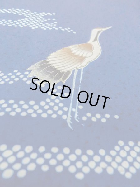 Photo11: N1210N Vintage Japanese kimono   Navy Blue TSUKESAGE formal for women / Silk. Crane,   (Grade B) (11)