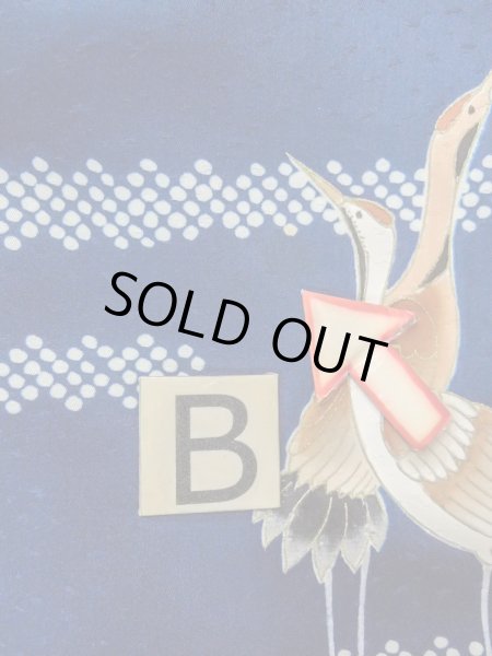 Photo17: N1210N Vintage Japanese kimono   Navy Blue TSUKESAGE formal for women / Silk. Crane,   (Grade B) (17)