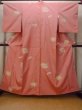 Photo1: N1210P Vintage Japanese kimono  Pale Coral TSUMUGI pongee for women / Silk. Chrysanthemum   (Grade C) (1)