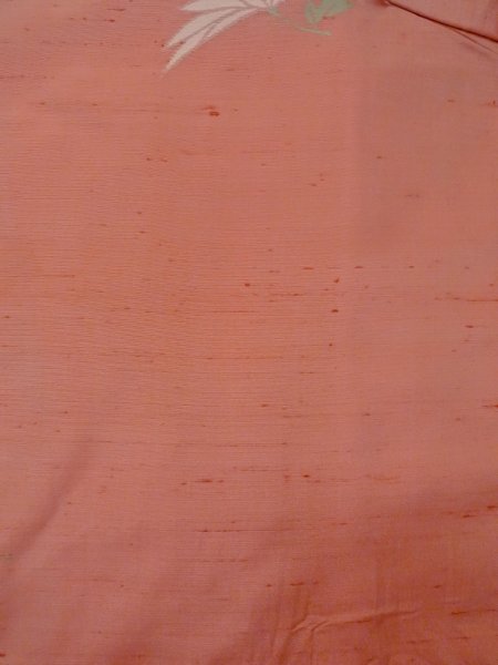 Photo3: N1210P Vintage Japanese kimono  Pale Coral TSUMUGI pongee for women / Silk. Chrysanthemum   (Grade C) (3)
