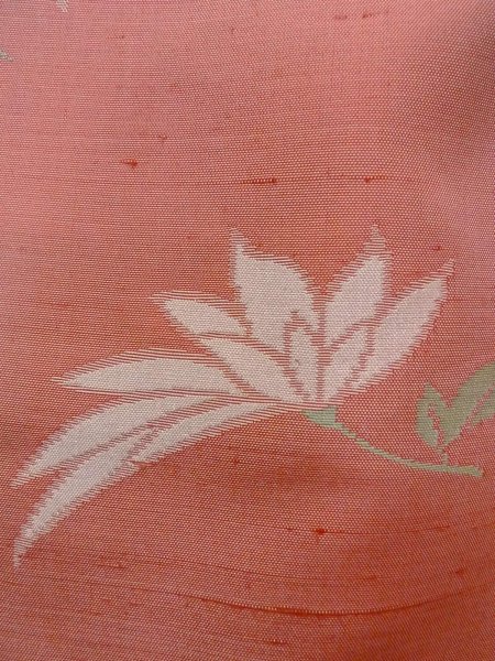 Photo6: N1210P Vintage Japanese kimono  Pale Coral TSUMUGI pongee for women / Silk. Chrysanthemum   (Grade C) (6)