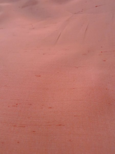 Photo12: N1210P Vintage Japanese kimono  Pale Coral TSUMUGI pongee for women / Silk. Chrysanthemum   (Grade C) (12)