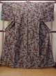 Photo1: Mint N1210Q Vintage Japanese kimono   Gray TSUMUGI pongee for women / Silk. Flower   (Grade A) (1)