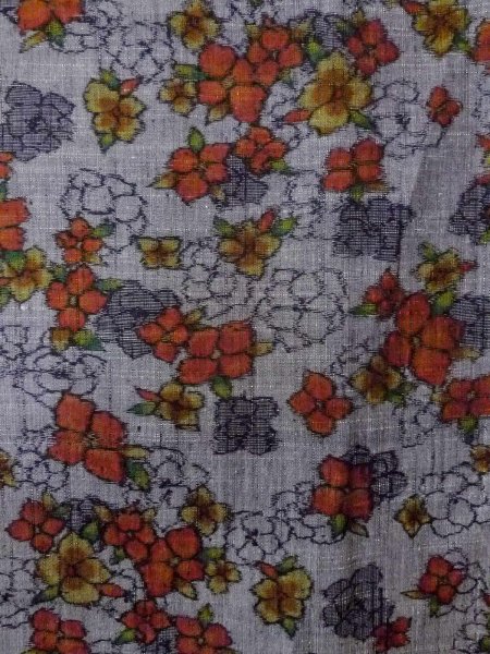 Photo4: Mint N1210Q Vintage Japanese kimono   Gray TSUMUGI pongee for women / Silk. Flower   (Grade A) (4)