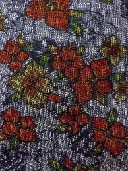 Photo5: Mint N1210Q Vintage Japanese kimono   Gray TSUMUGI pongee for women / Silk. Flower   (Grade A) (5)