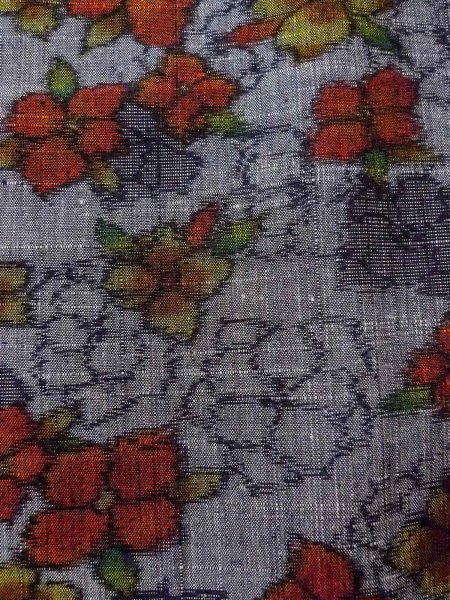 Photo6: Mint N1210Q Vintage Japanese kimono   Gray TSUMUGI pongee for women / Silk. Flower   (Grade A) (6)