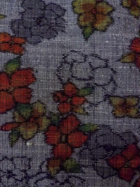Photo7: Mint N1210Q Vintage Japanese kimono   Gray TSUMUGI pongee for women / Silk. Flower   (Grade A) (7)
