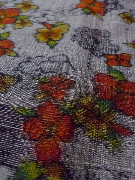 Photo8: Mint N1210Q Vintage Japanese kimono   Gray TSUMUGI pongee for women / Silk. Flower   (Grade A) (8)