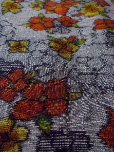 Photo9: Mint N1210Q Vintage Japanese kimono   Gray TSUMUGI pongee for women / Silk. Flower   (Grade A) (9)