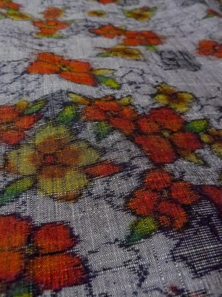 Photo10: Mint N1210Q Vintage Japanese kimono   Gray TSUMUGI pongee for women / Silk. Flower   (Grade A) (10)