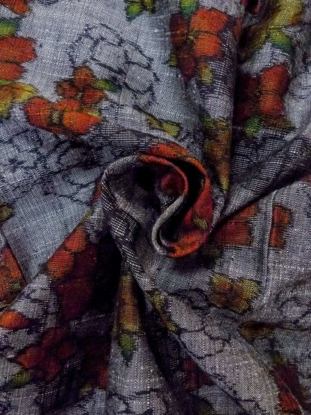 Photo11: Mint N1210Q Vintage Japanese kimono   Gray TSUMUGI pongee for women / Silk. Flower   (Grade A) (11)