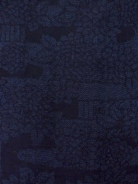Photo3: Mint N1210R Used Japanese kimono  Dark Indigo Blue TSUMUGI pongee for women / Silk. Flower,   (Grade A) (3)