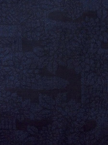 Photo4: Mint N1210R Used Japanese kimono  Dark Indigo Blue TSUMUGI pongee for women / Silk. Flower,   (Grade A) (4)