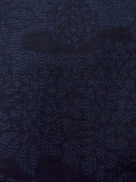 Photo5: Mint N1210R Used Japanese kimono  Dark Indigo Blue TSUMUGI pongee for women / Silk. Flower,   (Grade A) (5)