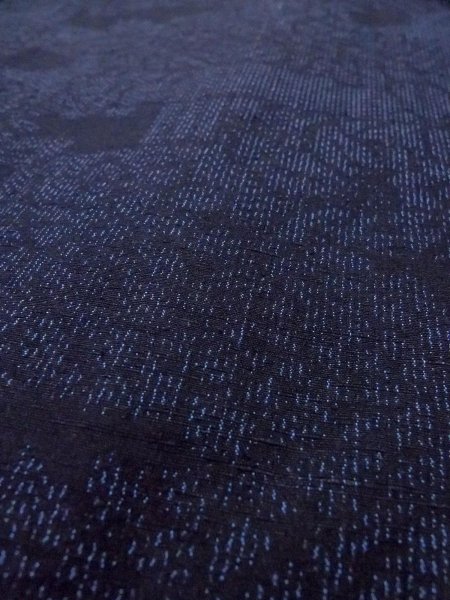 Photo8: Mint N1210R Used Japanese kimono  Dark Indigo Blue TSUMUGI pongee for women / Silk. Flower,   (Grade A) (8)